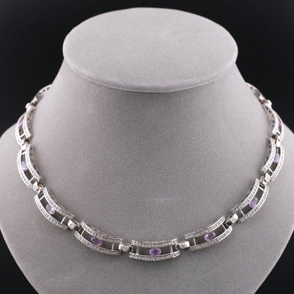 ❤️ Vintage Sterling Silver Amethyst Necklace Certified by GIT with Crystal Accents 16.5"