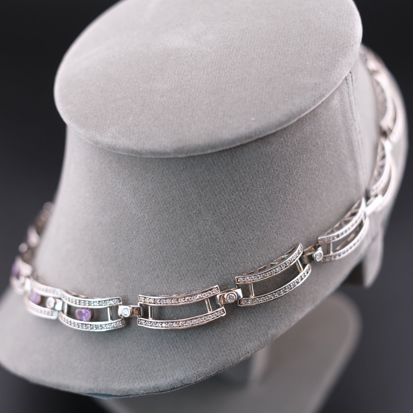 ❤️ Vintage Sterling Silver Amethyst Necklace Certified by GIT with Crystal Accents 16.5"