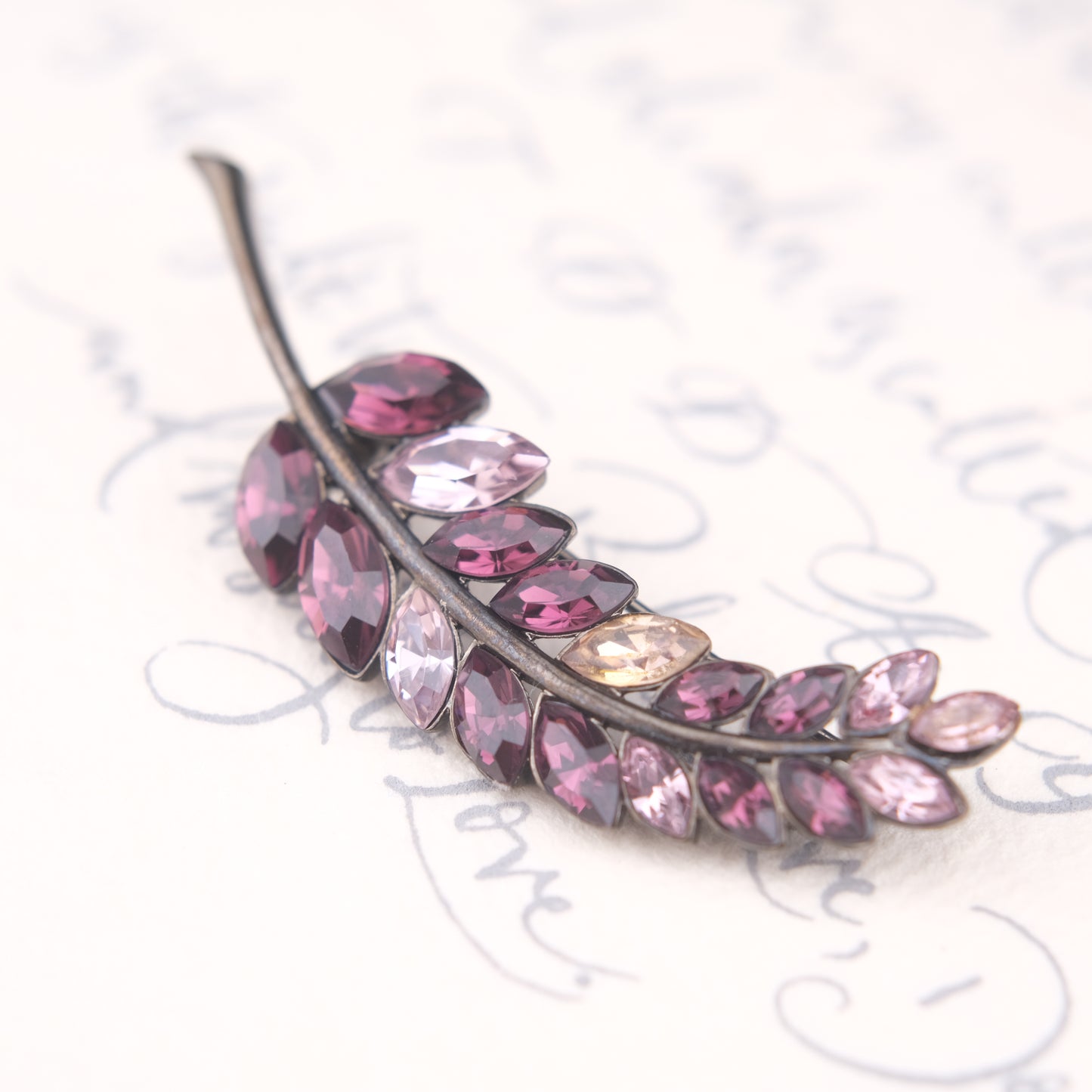 Vintage Givenchy Leaf Brooch – Purple & Lilac Crystal Rhinestones