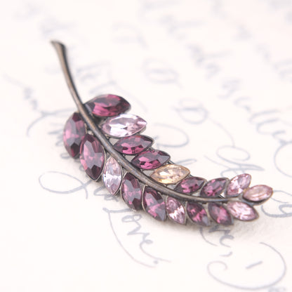 Vintage Givenchy Leaf Brooch – Purple & Lilac Crystal Rhinestones