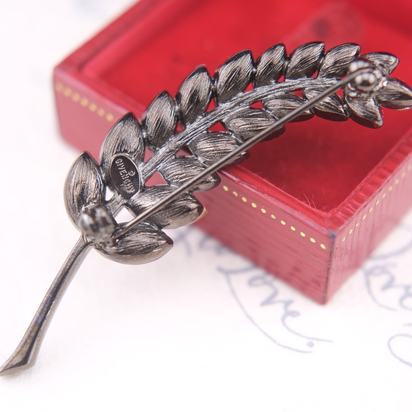 Vintage Givenchy Leaf Brooch – Purple & Lilac Crystal Rhinestones