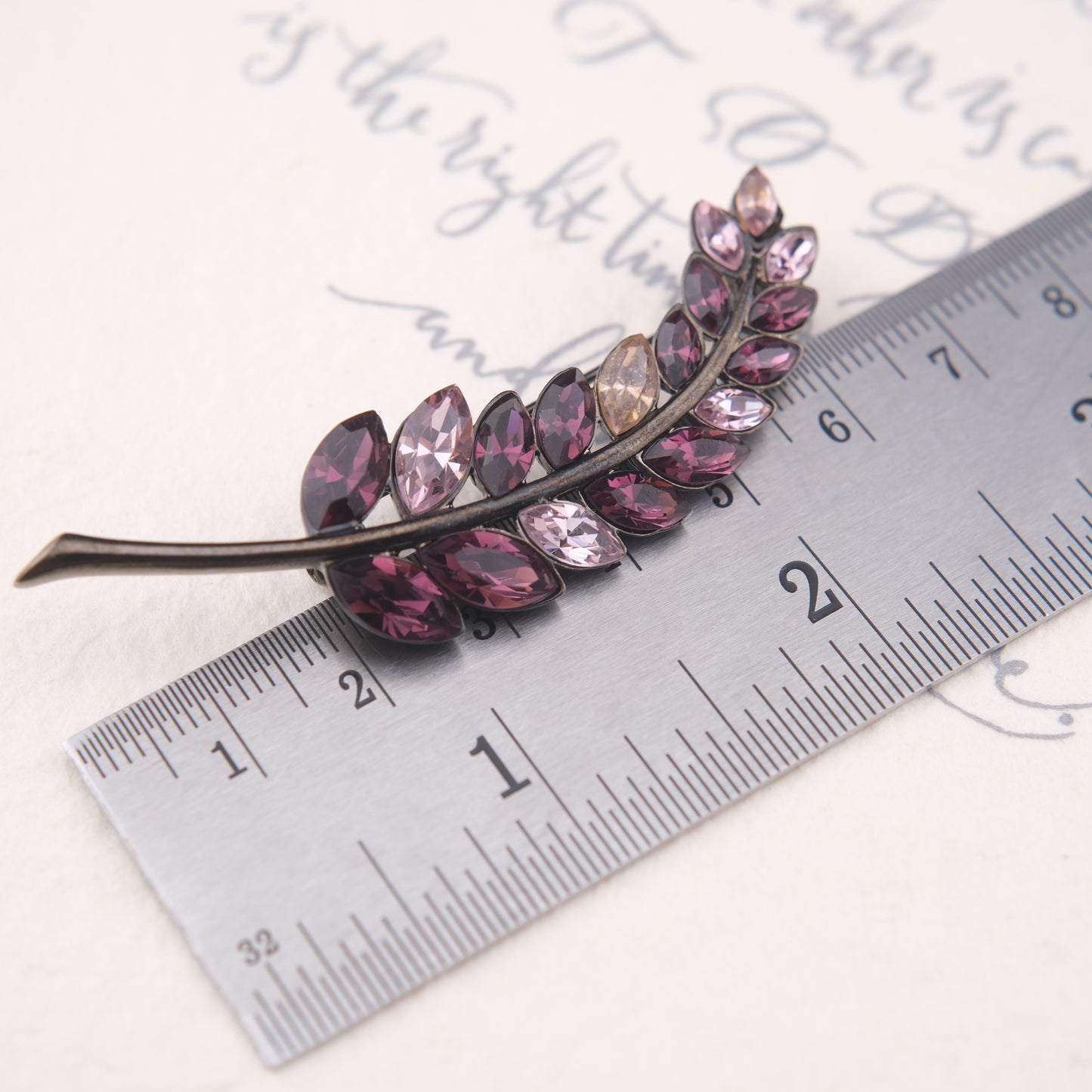 Vintage Givenchy Leaf Brooch – Purple & Lilac Crystal Rhinestones