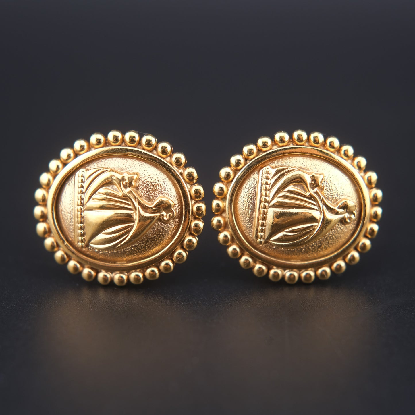 Vintage Lanvin Gold-Tone Oval Cufflinks – Embossed Mother and Daughter logo Design