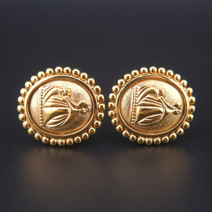 Vintage Lanvin Gold-Tone Oval Cufflinks – Embossed Mother and Daughter logo Design