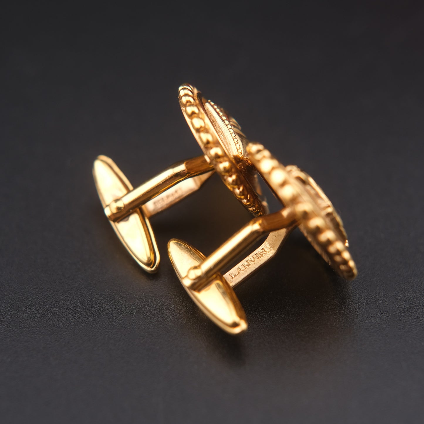 Vintage Lanvin Gold-Tone Oval Cufflinks – Embossed Mother and Daughter logo Design