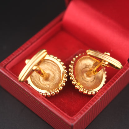 Vintage Lanvin Gold-Tone Oval Cufflinks – Embossed Mother and Daughter logo Design