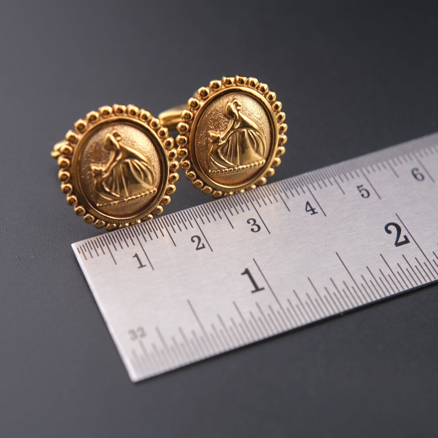 Vintage Lanvin Gold-Tone Oval Cufflinks – Embossed Mother and Daughter logo Design