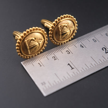 Vintage Lanvin Gold-Tone Oval Cufflinks – Embossed Mother and Daughter logo Design