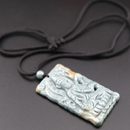 Vintage Hand-Carved Jade Buddha Pendant Necklace – Spiritual Thai-Style Design