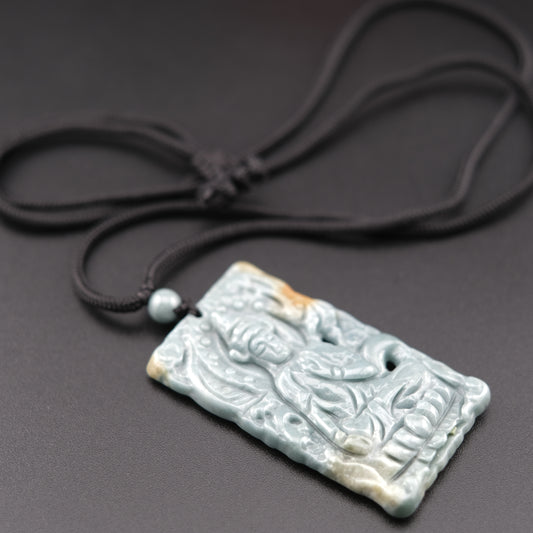 Vintage Hand-Carved Jade Buddha Pendant Necklace – Spiritual Thai-Style Design