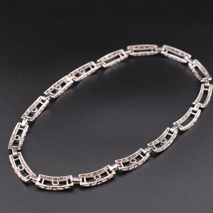 ❤️ Vintage Sterling Silver Amethyst Necklace Certified by GIT with Crystal Accents 16.5"