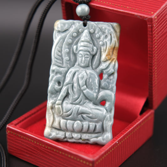Vintage Hand-Carved Jade Buddha Pendant Necklace – Spiritual Thai-Style Design