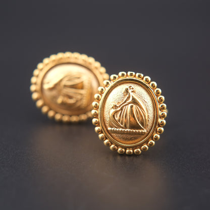 Vintage Lanvin Gold-Tone Oval Cufflinks – Embossed Mother and Daughter logo Design