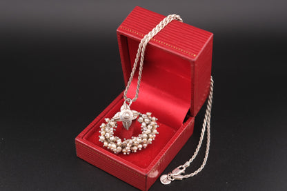 ❤️ Vintage Sterling Silver &  genuine Pearl Wreath Pendant Necklace | 925