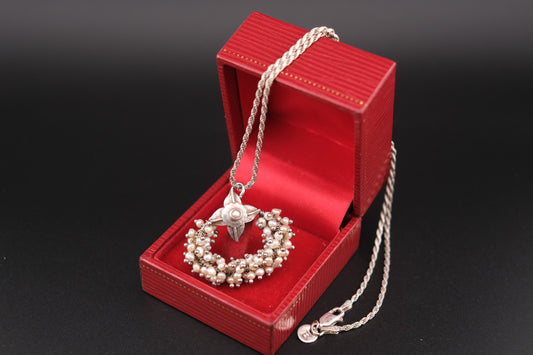 ❤️ Vintage Sterling Silver &  genuine Pearl Wreath Pendant Necklace | 925
