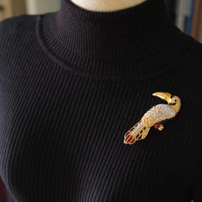 ❤️ Swarovski Toucan Brooch – Gold-Tone with Multicolor Crystal & Enamel