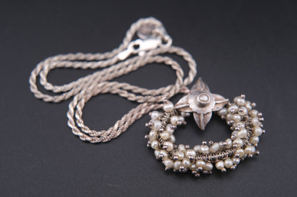 ❤️ Vintage Sterling Silver &  genuine Pearl Wreath Pendant Necklace | 925