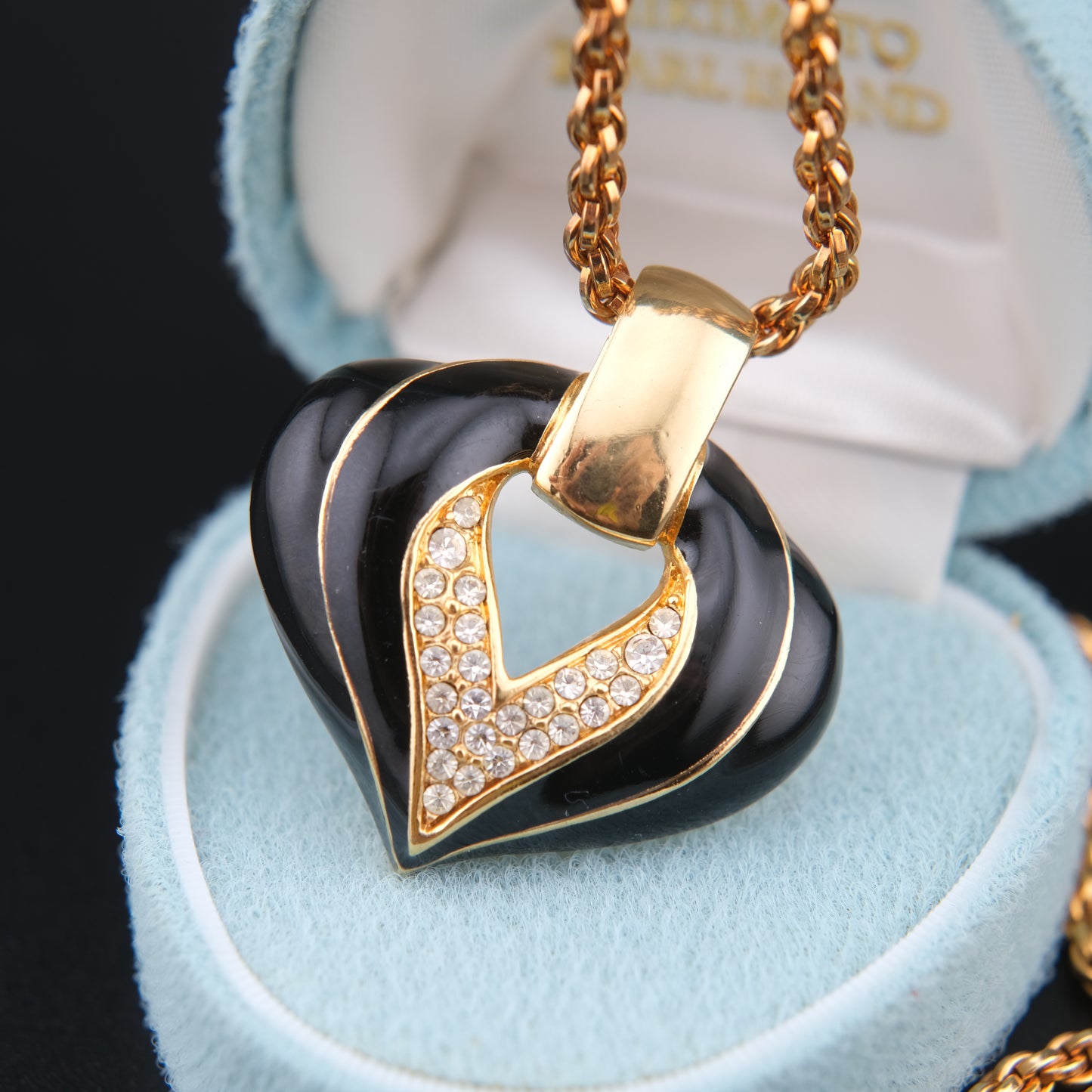 ❤️ S.A.L. Heart Pendant Necklace – Gold-Tone with Black Enamel & Clear Crystals