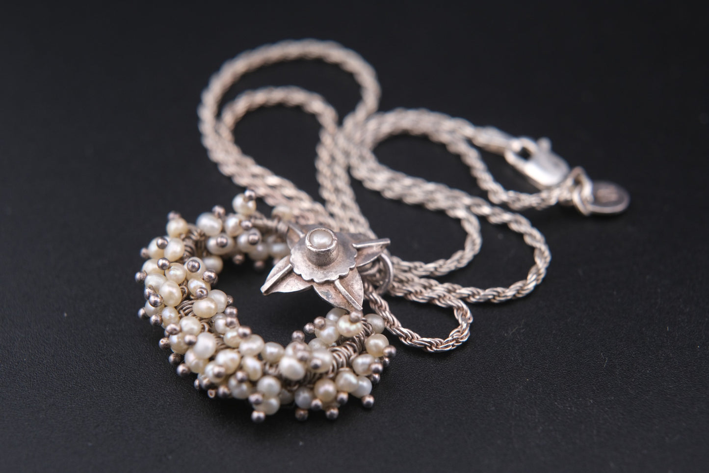 ❤️ Vintage Sterling Silver &  genuine Pearl Wreath Pendant Necklace | 925