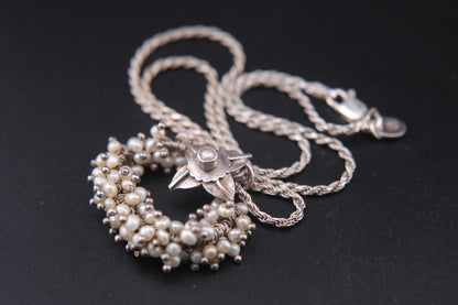 ❤️ Vintage Sterling Silver &  genuine Pearl Wreath Pendant Necklace | 925