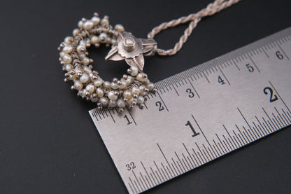 ❤️ Vintage Sterling Silver &  genuine Pearl Wreath Pendant Necklace | 925