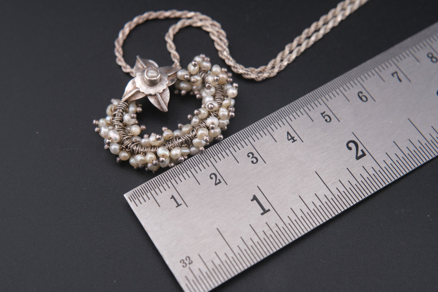 ❤️ Vintage Sterling Silver &  genuine Pearl Wreath Pendant Necklace | 925