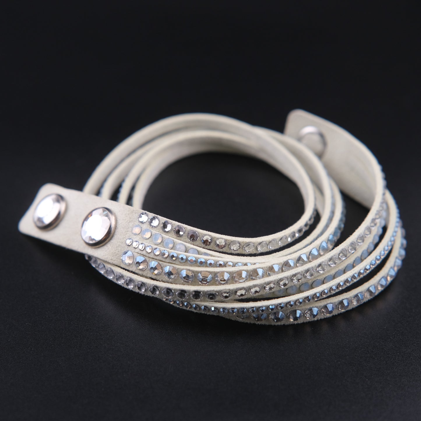❤️ Swarovski Slake Crystal Wrap Bracelet Ivory Suede Multi Strand Snap Bracelet