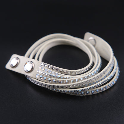 ❤️ Swarovski Slake Crystal Wrap Bracelet Ivory Suede Multi Strand Snap Bracelet