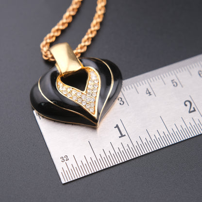 ❤️ S.A.L. Heart Pendant Necklace – Gold-Tone with Black Enamel & Clear Crystals