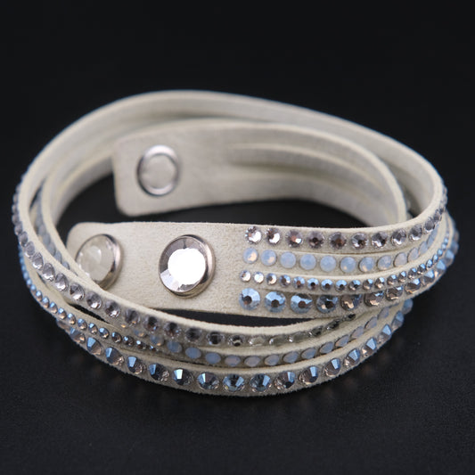 ❤️ Swarovski Slake Crystal Wrap Bracelet Ivory Suede Multi Strand Snap Bracelet