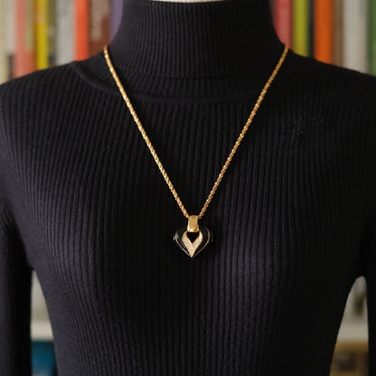 ❤️ S.A.L. Heart Pendant Necklace – Gold-Tone with Black Enamel & Clear Crystals