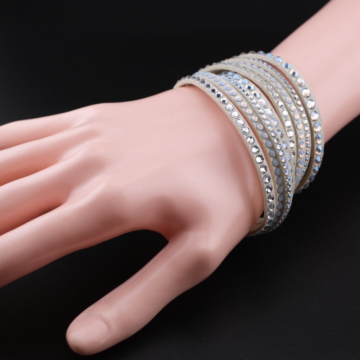 ❤️ Swarovski Slake Crystal Wrap Bracelet Ivory Suede Multi Strand Snap Bracelet