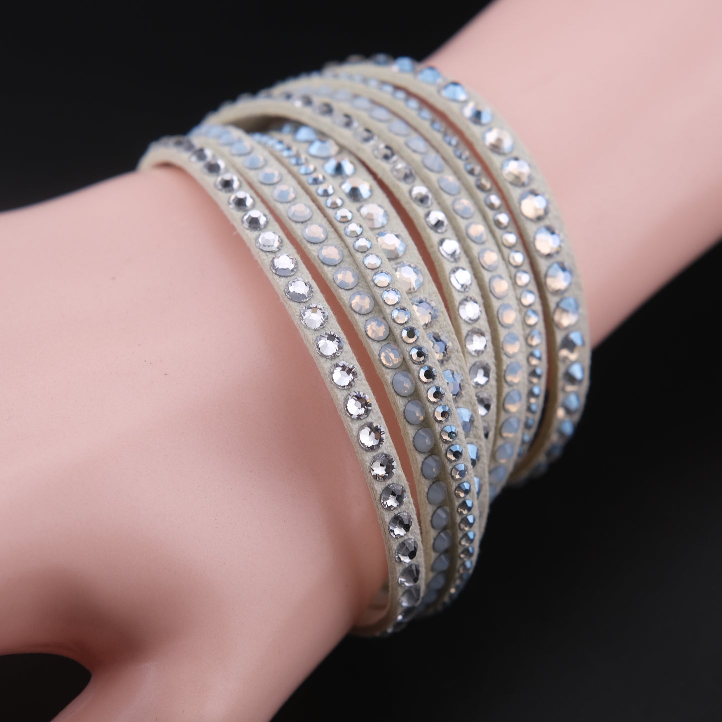 ❤️ Swarovski Slake Crystal Wrap Bracelet Ivory Suede Multi Strand Snap Bracelet