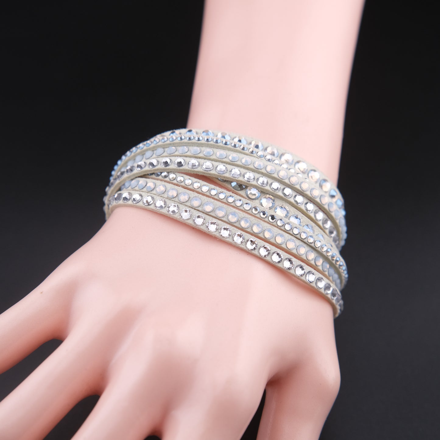❤️ Swarovski Slake Crystal Wrap Bracelet Ivory Suede Multi Strand Snap Bracelet