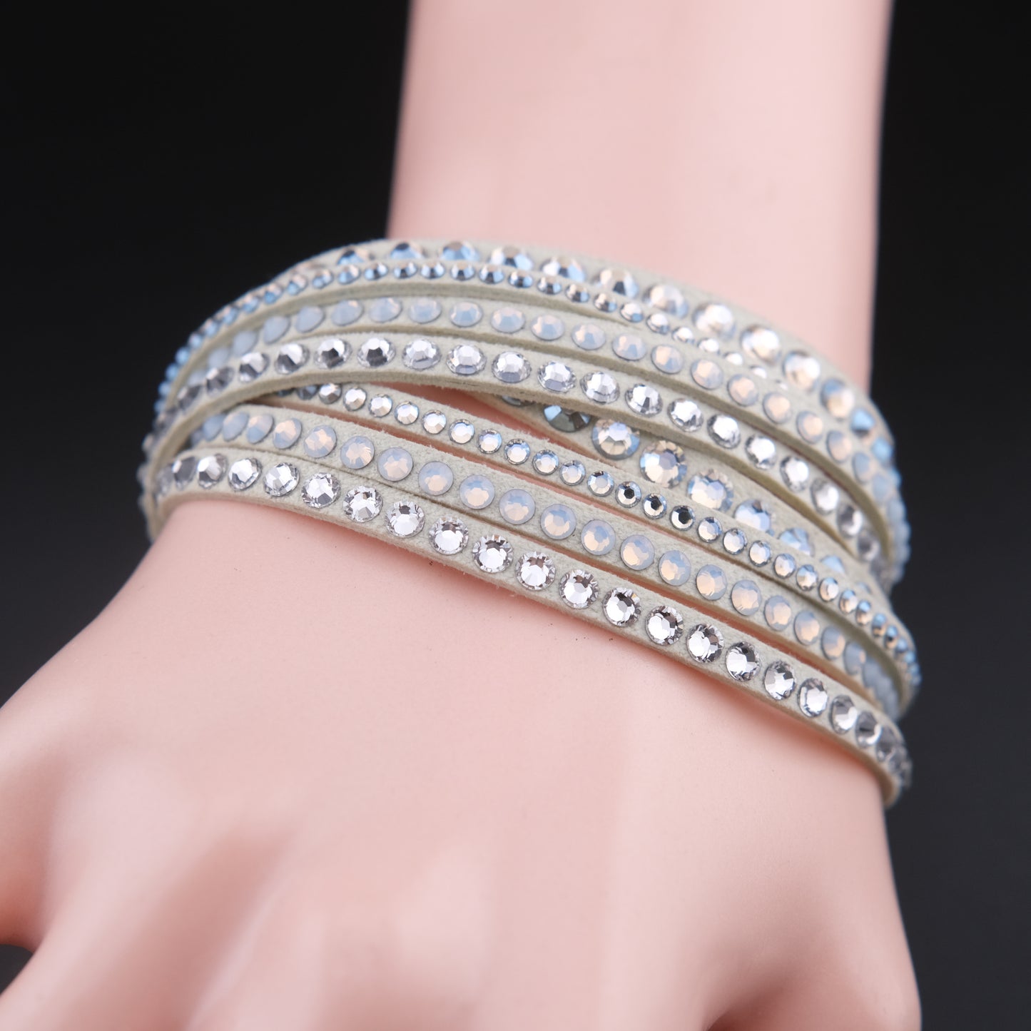 ❤️ Swarovski Slake Crystal Wrap Bracelet Ivory Suede Multi Strand Snap Bracelet