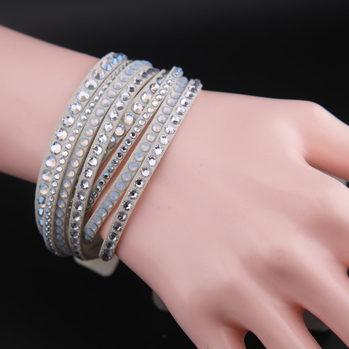 ❤️ Swarovski Slake Crystal Wrap Bracelet Ivory Suede Multi Strand Snap Bracelet