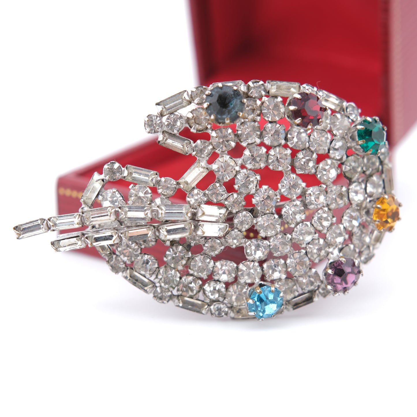 ❤️ Vintage Artist Palette Brooch – Silver-Tone with Multicolor Rhinestones