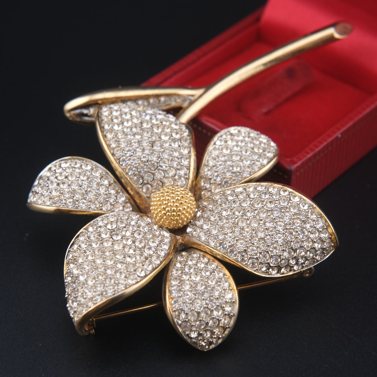 Vintage Nettie Rosenstein Pave Crystal Flower Brooch
