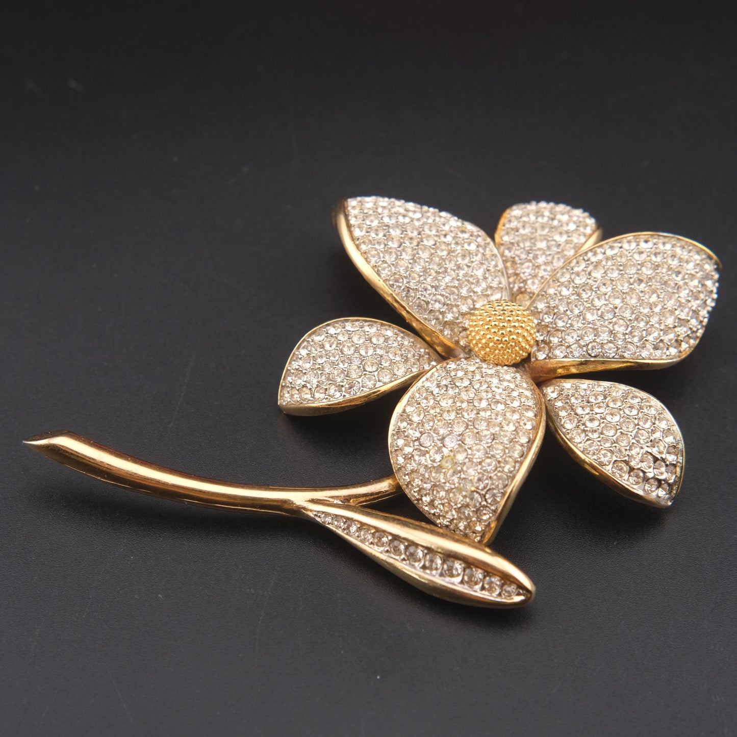 Vintage Nettie Rosenstein Pave Crystal Flower Brooch