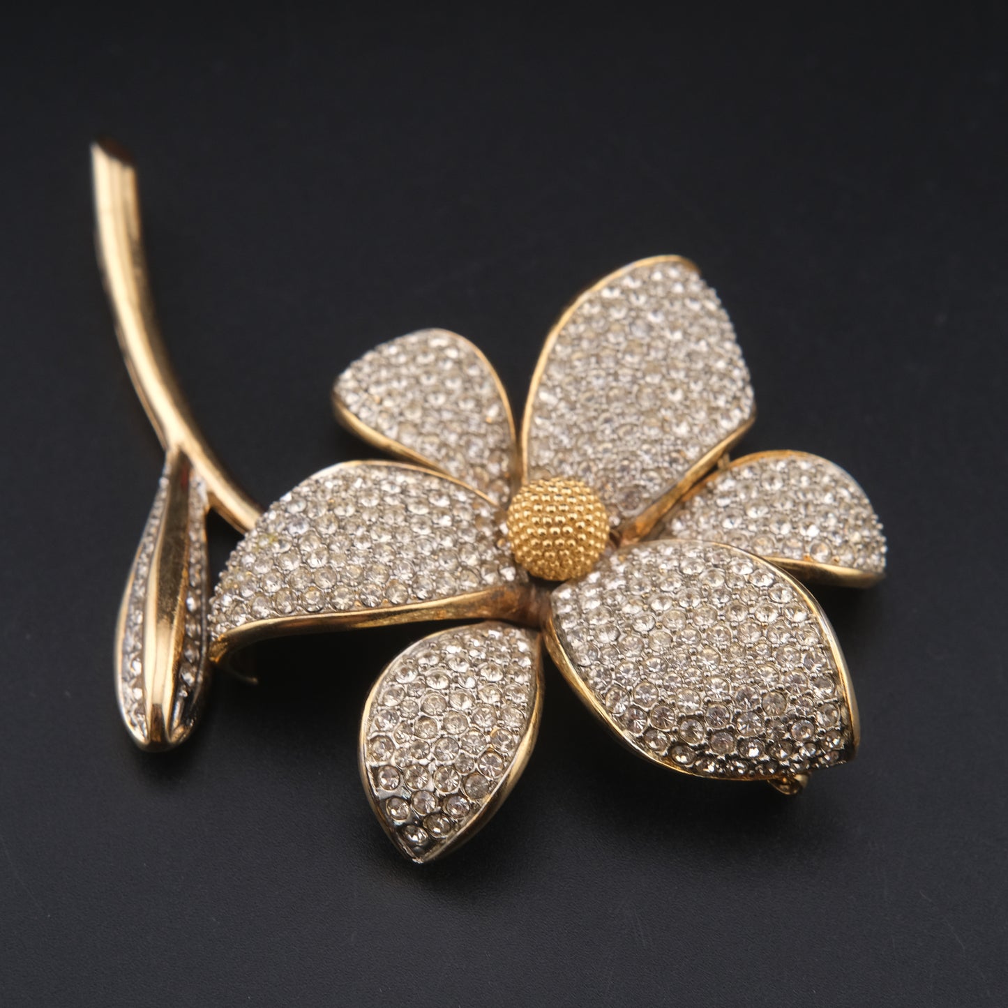 Vintage Nettie Rosenstein Pave Crystal Flower Brooch
