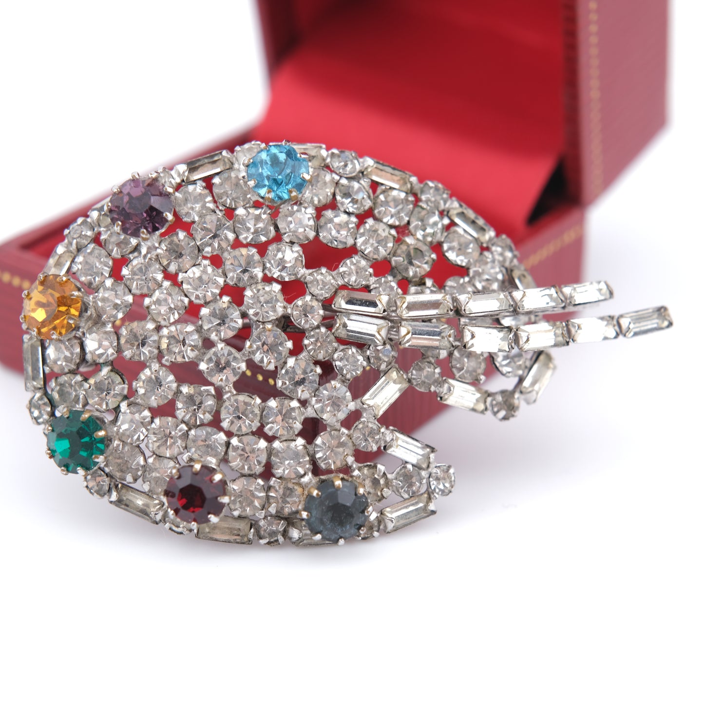❤️ Vintage Artist Palette Brooch – Silver-Tone with Multicolor Rhinestones