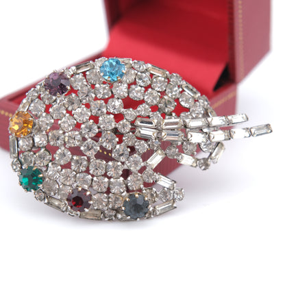 ❤️ Vintage Artist Palette Brooch – Silver-Tone with Multicolor Rhinestones