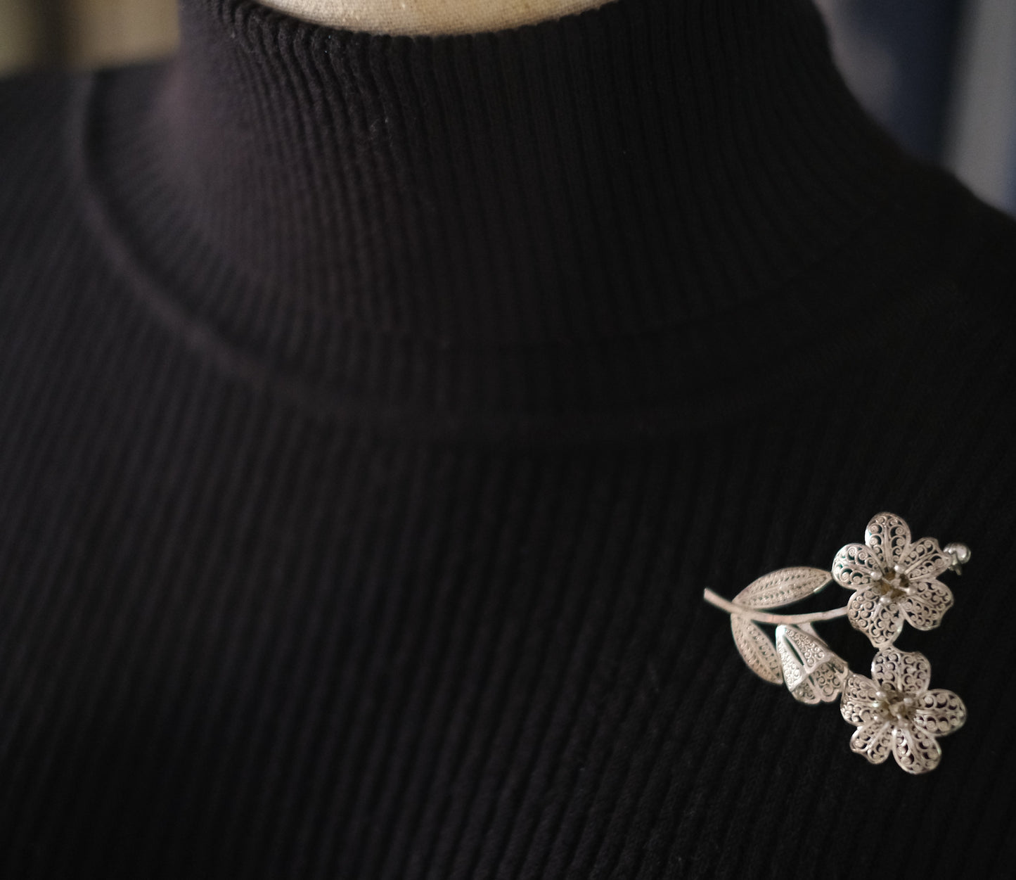 ❤️ Germany Sterling silver handmade Filigree Floral Brooch