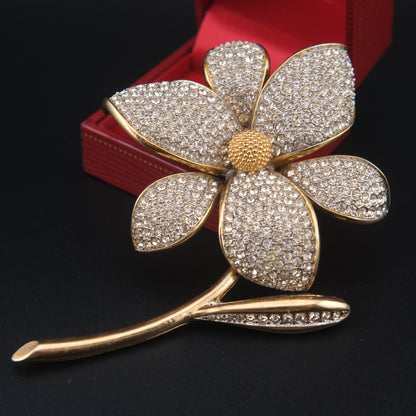 Vintage Nettie Rosenstein Pave Crystal Flower Brooch