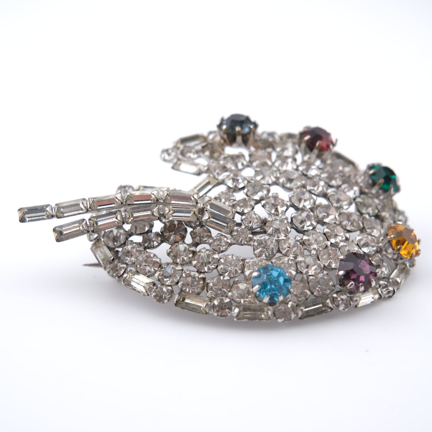 ❤️ Vintage Artist Palette Brooch – Silver-Tone with Multicolor Rhinestones