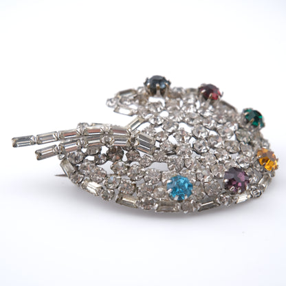 ❤️ Vintage Artist Palette Brooch – Silver-Tone with Multicolor Rhinestones
