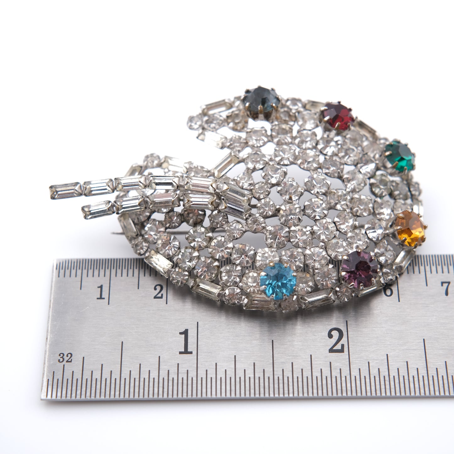 ❤️ Vintage Artist Palette Brooch – Silver-Tone with Multicolor Rhinestones