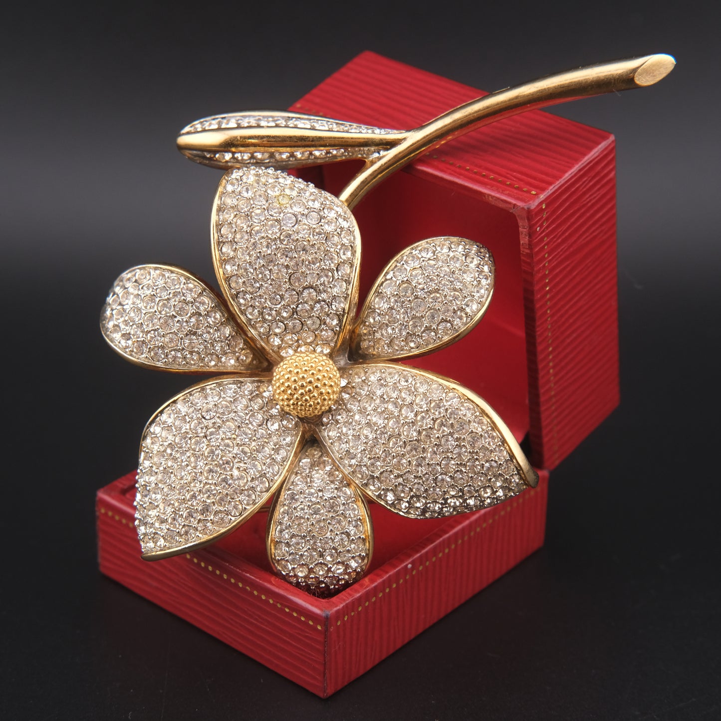 Vintage Nettie Rosenstein Pave Crystal Flower Brooch