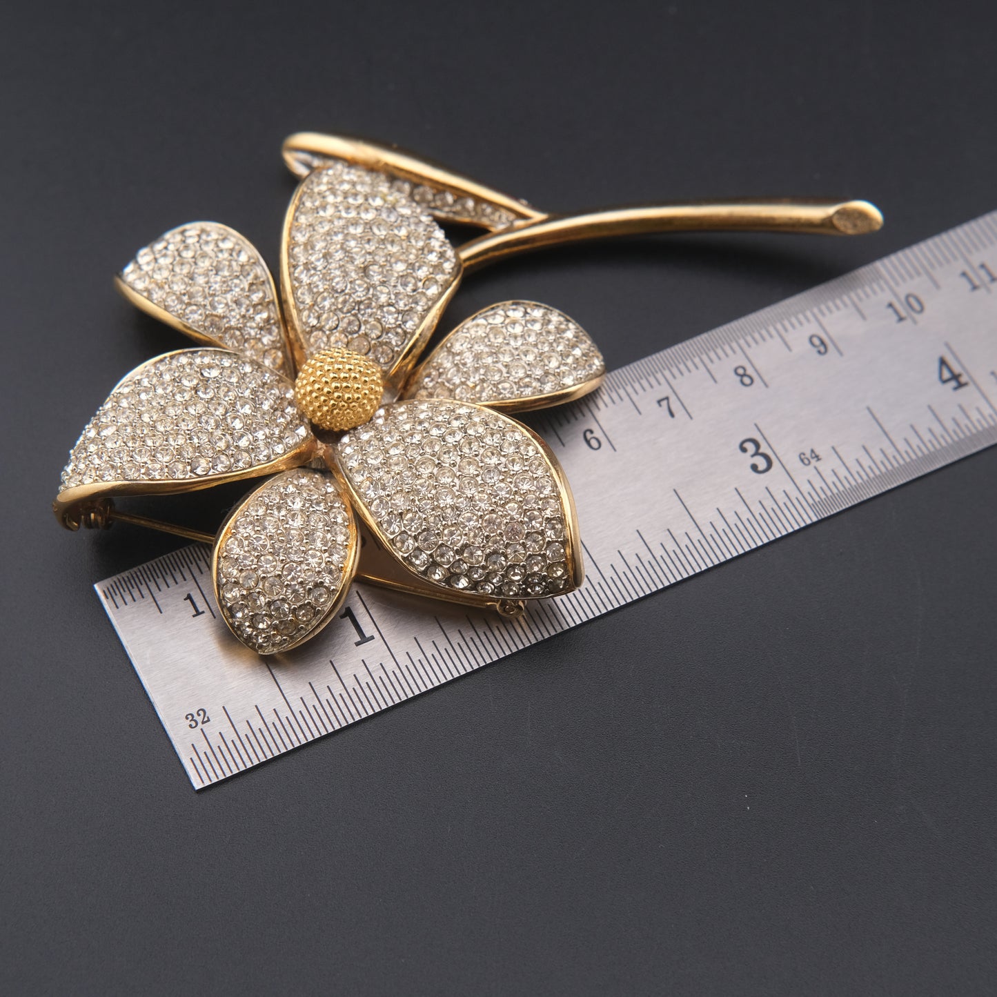 Vintage Nettie Rosenstein Pave Crystal Flower Brooch