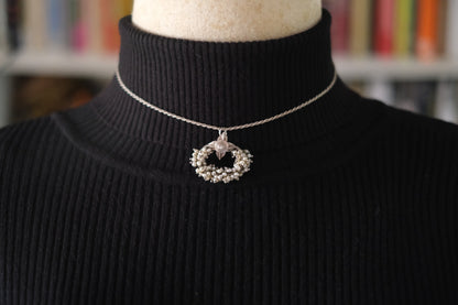 ❤️ Vintage Sterling Silver &  genuine Pearl Wreath Pendant Necklace | 925